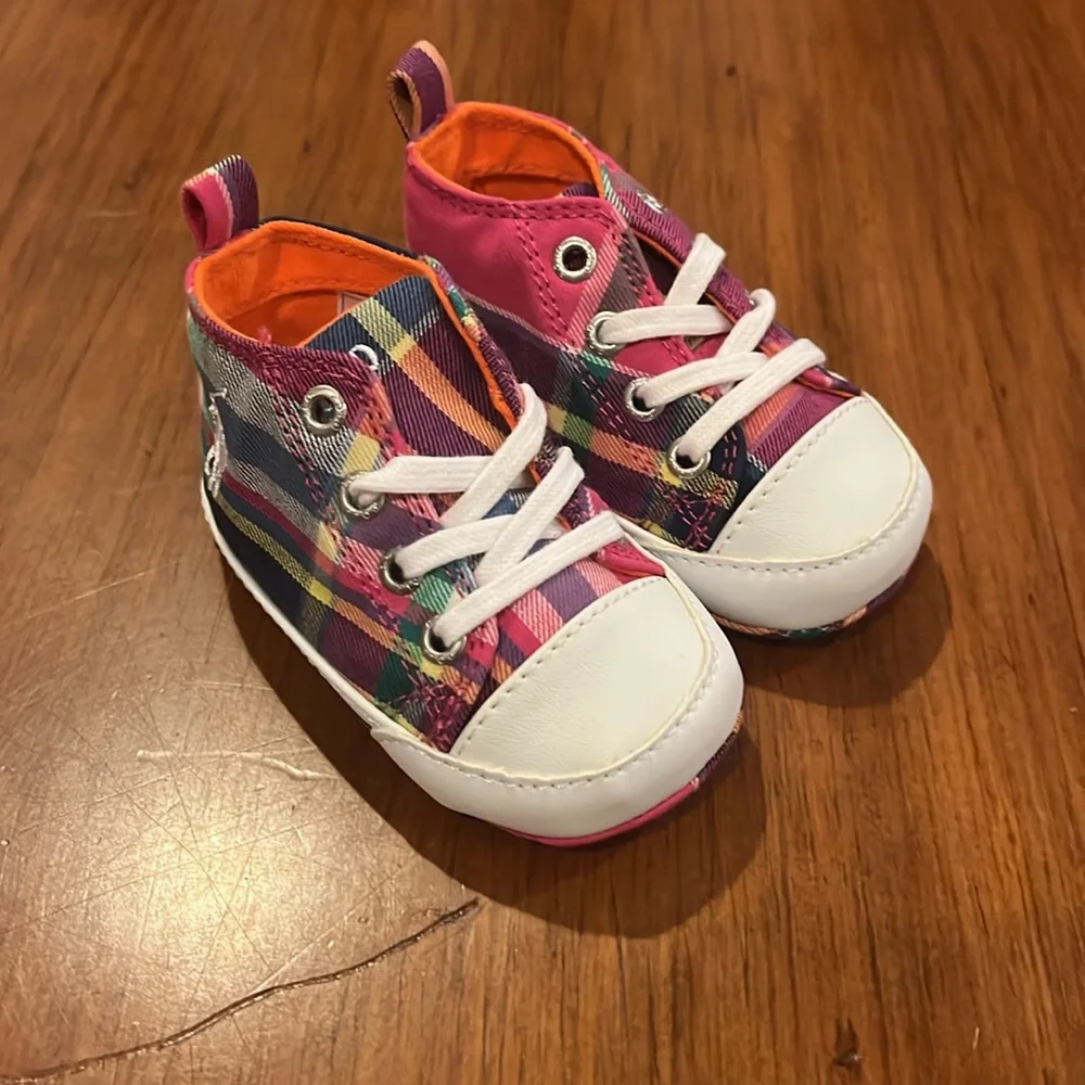 Polo Ralph Lauren Harbour Hi Plaid Shoes Sneakers Infant Baby Booties Size 2